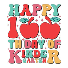 Happy 100th Day of Kindergarten Greeting Card Template With Hand-Drawn Lettering And Simple Illustration For Cards,Retro Design