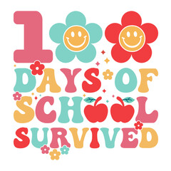 100 Days of School survived Greeting Card Template With Hand-Drawn Lettering And Simple Illustration For Cards,Retro Design