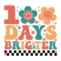 100 Days Brighter Greeting Card Template With Hand-Drawn Lettering And Simple Illustration For Cards,Retro Design