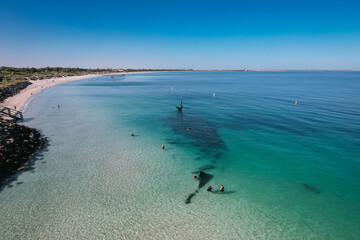 Aerial view of Coogee Beach and the Omeo Shipwreck in Fremantle, Western Australia