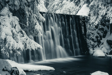 Winter Waterfall in Mountains
