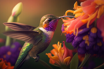 Fototapeta premium hummingbird and flowers