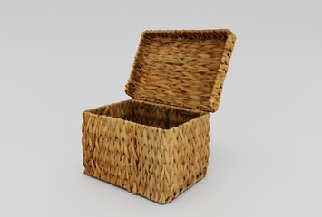 bamboo Basket Wicker minimal 3d rendering on white background