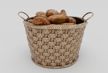 bamboo Basket Wicker bread minimal 3d rendering on white background