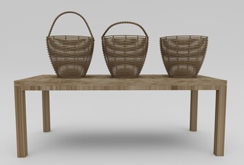 bamboo Basket Wicker minimal 3d rendering on white background