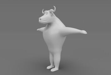Buffalo cartoon character, minimal 3d rendering on white background