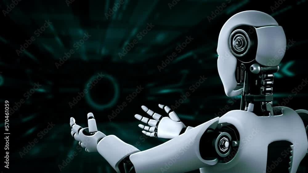 Aufkleber ai hominoid robot holding virtual hologram screen showing concept of ai brain and artificial intelli