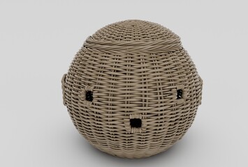 fish bamboo Basket Wicker minimal 3d rendering on white background