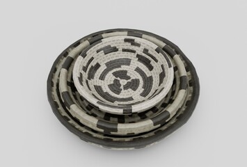 circular woven basket minimal 3d rendering on white background