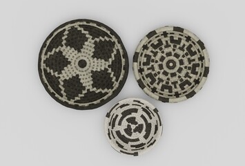 circular woven basket minimal 3d rendering on white background