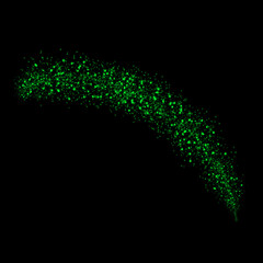Green sparkling falling star, stardust trail. Magic glittering dust waves, glowing star trails,...