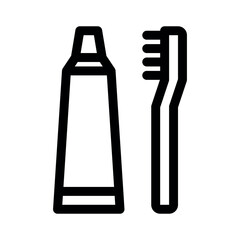 Toothbrush and toothpaste icon on white background. Medical Icons. Linear style sign for mobile concept and web design. Vector Illustration