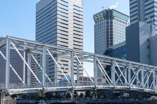 東京品川　運河と橋の風景