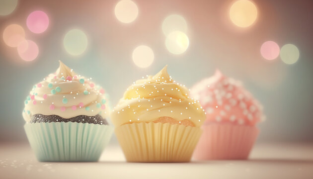 Sprinkled cupcake image with room for text. Created using ai generative. 