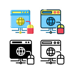 Internet browser icon. With outline, glyph, filled outline and flat styles