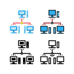 Local area network icon. With outline, glyph, filled outline and flat styles