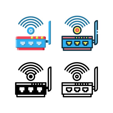 Router device icon. With outline, glyph, filled outline and flat styles