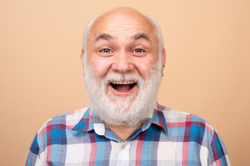 Face of 50s aged pensioner. Portrait of happy senior man smiling. Closeup emotional portrait of an...