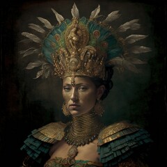 Aztec Mexica Warrior Goddess, AI Generated Image of a Beautiful Mayan Queen