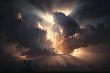 Fototapeta na wymiar Sky with heavenly light created using AI Generative Technology
