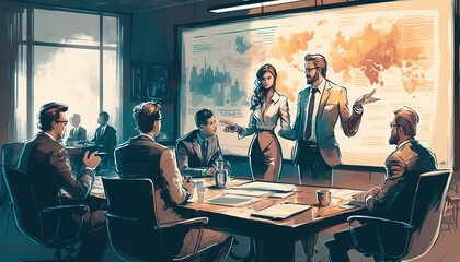 Man and woman presenting for company, concept art, AI Generated