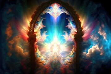 Obraz na płótnie Canvas Spiritual Portal to Nirvana, AI Generated Image of a Window in the Clouds to Heaven