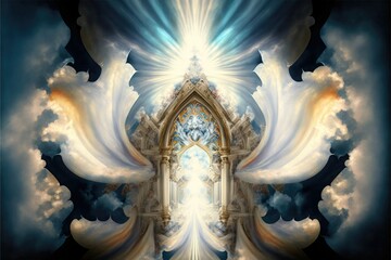 Spiritual Portal to Nirvana, AI Generated Image of a Window in the Clouds to Heaven - obrazy, fototapety, plakaty