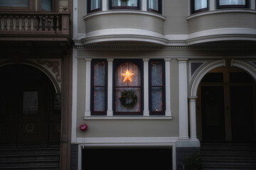 holiday lighting in house window