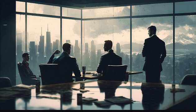 Business Meeting In Sky Scraper Celebrating, Concept Art, AI Generated