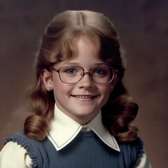 80s Elementary School Class Picture of a Girl, AI Generated Class Photo of a Young Female Student in the 1980s