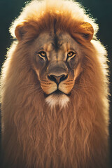 Lion face king portrait animal , Wildlife , generative ai