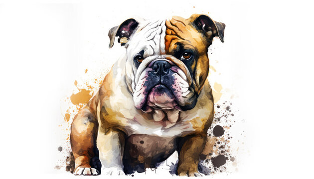 Bulldog dog watercolor paint art. Generative AI