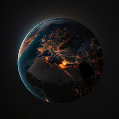Planet earth in the dark side with light on from space