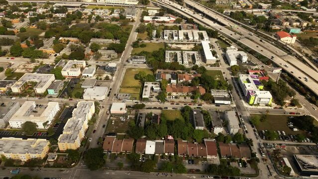 Aerial Miami Overtown and I95 circa 2023