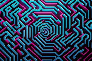 Mystical Blue and Magenta Geometric Labyrinth Pattern Background. Generative AI