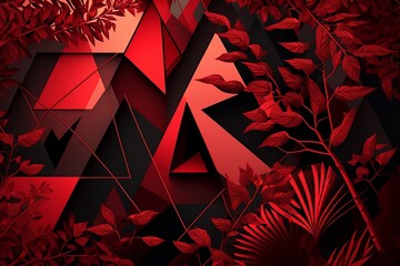 Wild Jungle Red and Black Geometric Pattern Background. Generative AI