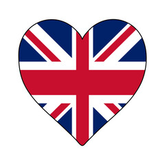 United Kingdom Heart Shape Flag. Love United Kingdom. Visit United Kingdom. Northern Europe. Europe. European Union. Vector Illustration Graphic Design.