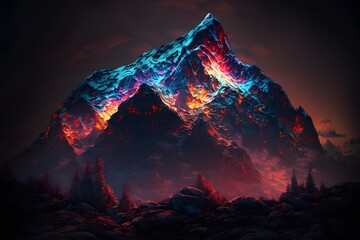 mountain landscape neon lighting created using AI Generative Technology