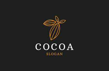 line art cocoa branch logo, cocoa bean, cocoa plant logo icon vector template