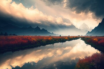 river running through a colorful mountainous valley