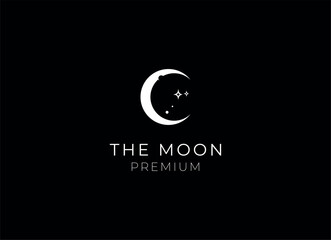 elegant crescent moon and star logo design line icon vector in luxury style outline linear