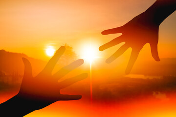 Silhouette of helping hands concept and international day of peace thank you for your support