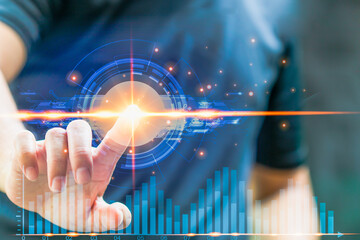 Man-touching technology icon with light Concepts of communication and digital connectivity...