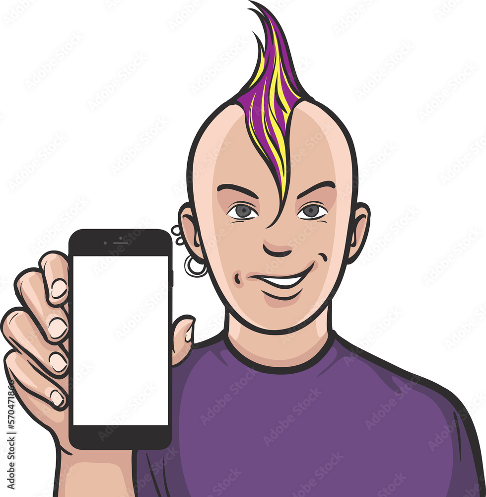 Poster punk showing a mobile app on a smart phone - png image with transparent background