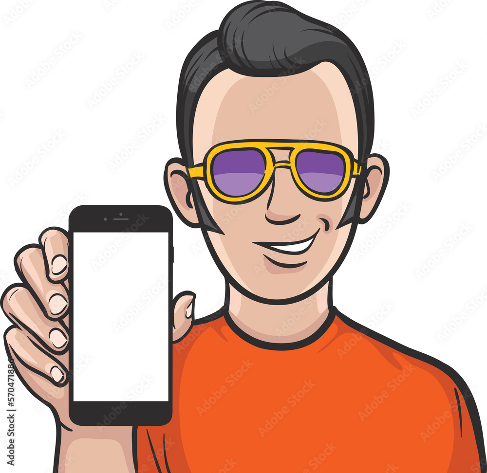 Poster rockabilly fan showing a mobile app on a smart phone - png image with transparent background