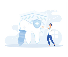 Dental care illustration.Doctor dentist and medical staff taking care about patients teeth. Professional teeth cleaning, oral hygiene and whitening concept. flat vector modern illustration