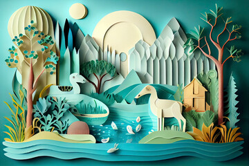 concept of eco and wolrd water day .paper art and craft style