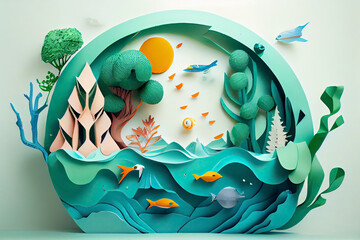 concept of eco and wolrd water day .paper art and craft style