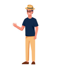 character man rising hands up