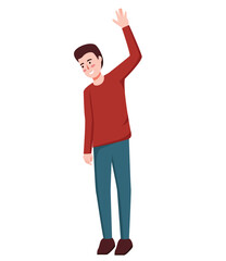 character man rising hands up